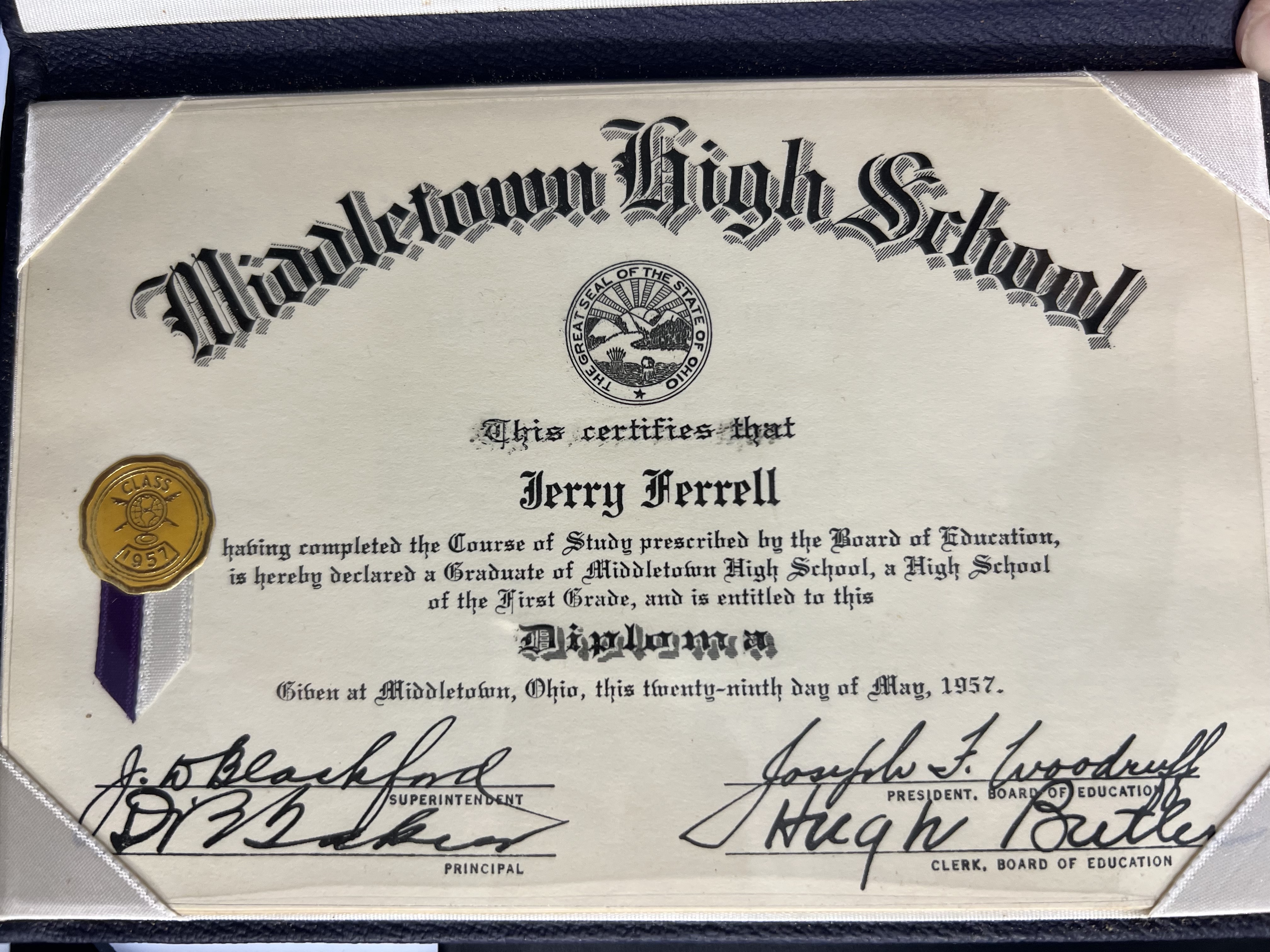 1957 Jerry Ferrell Middletown High School Diploma