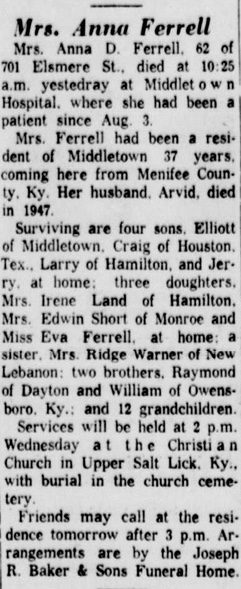 1964 Anna Craig Middletown Obit