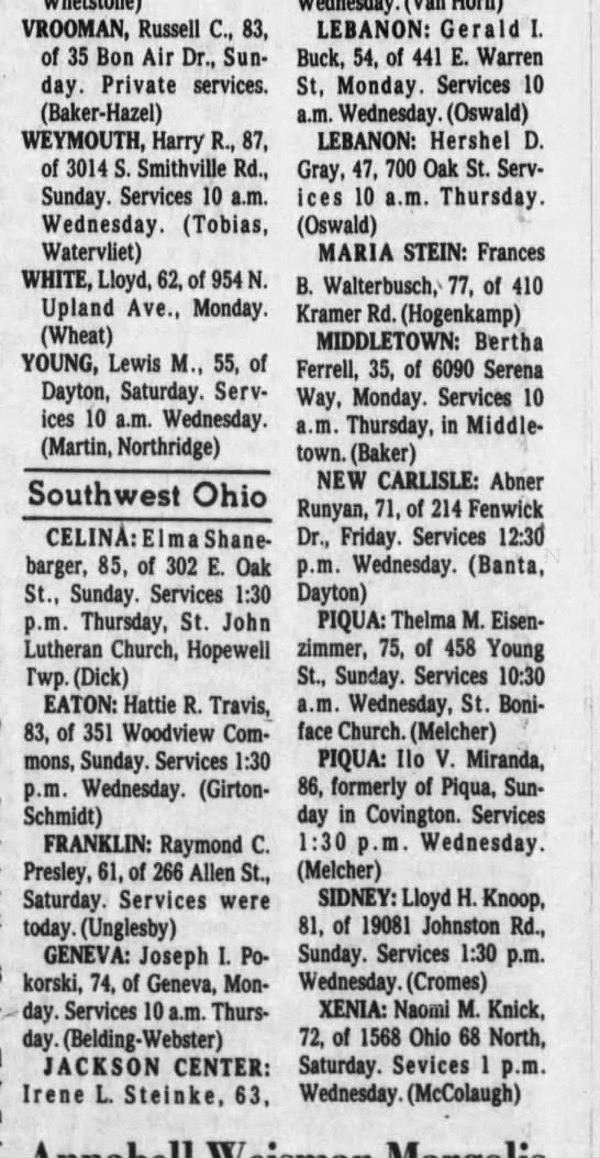 1982 Dayton Journal Obituary