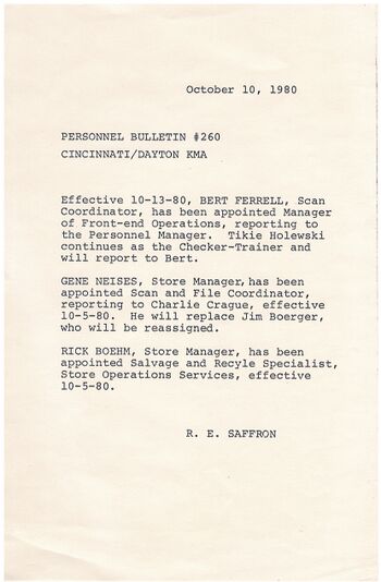 1980 Bert Ferrell Promotion Announcement