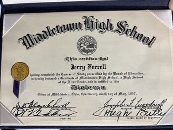 1957 Jerry Ferrell Middletown High School Diploma