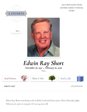 2026 Obituary for Edwin Ray Short