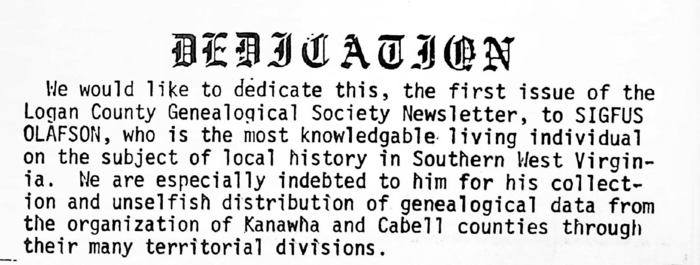 Dedication from Newsletter March 1978