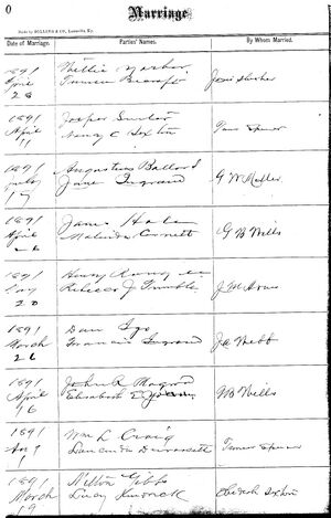 1891 Marriage Register p160 W.L.Craig and Lou DuRossett