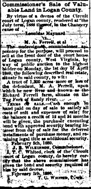 M.A. Ferrell Chancery Settlement forced land sale