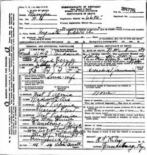 1934 Augusta Ellis KY Death Certificate