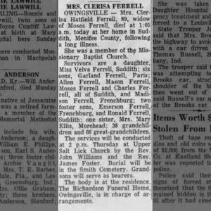 Obituary for Clearisa Hatfield (Aged 89)